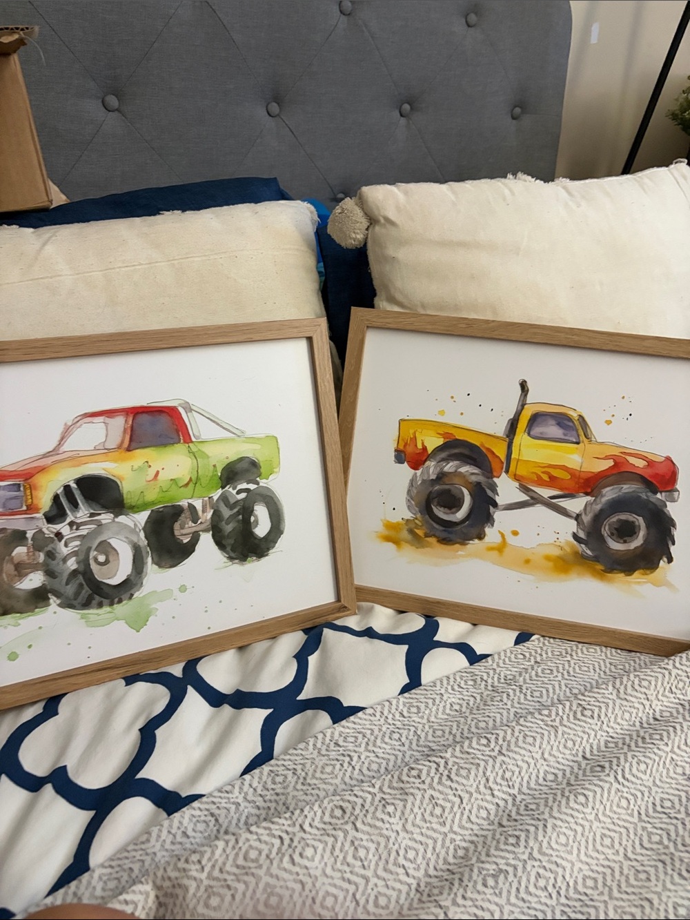Hobby Lobby Watercolor Monster Truck Prints - Green & Yellow